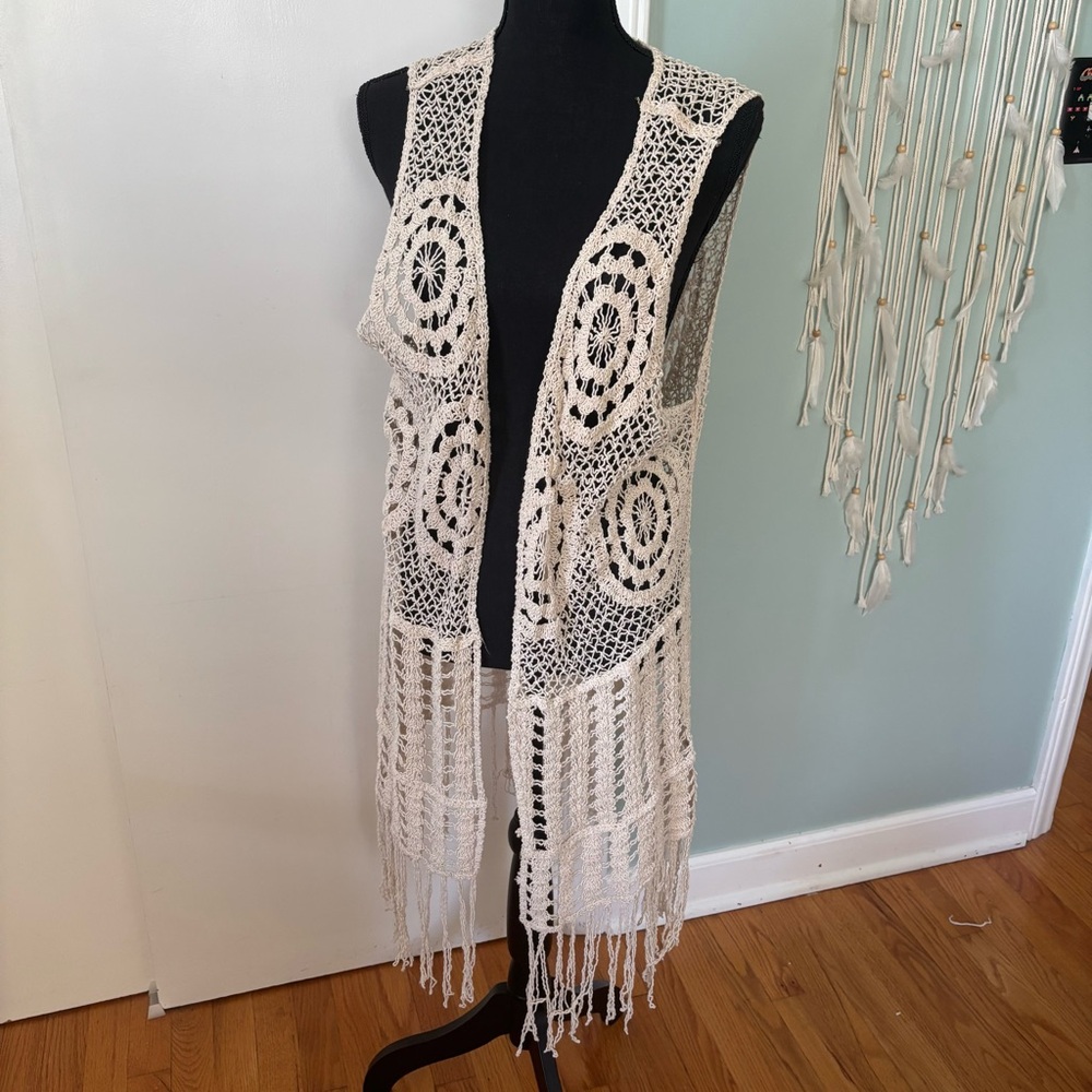 Cato Beige Crochet Open Weave Vest